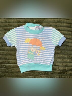 Vintage Color Track Baby Sweatshirt 12M Pastel Striped Teddy Balloon Top NOS